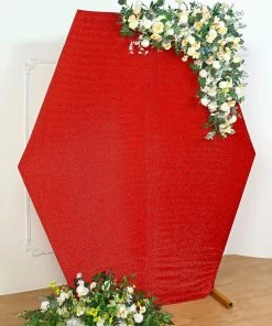 HIER_3110 Backdrop Panels 8ft Red 2-Sided Shimmer Fitted Hexagon Wedding Backdrop Cover Metallic Glittered Spandex Hexagon Backdrop 18 HIER_3110 Backdrop Panels 8ft Red 2-Sided Shimmer Fitted Hexagon Wedding Backdrop Cover Metallic Glittered Spandex Hexagon Backdrop