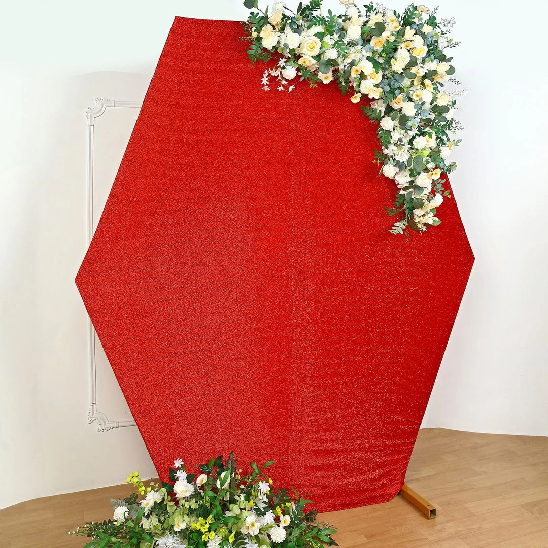 HIER_3110 Backdrop Panels 8ft Red 2-Sided Shimmer Fitted Hexagon Wedding Backdrop Cover Metallic Glittered Spandex Hexagon Backdrop 8 HIER_3110 Backdrop Panels 8ft Red 2-Sided Shimmer Fitted Hexagon Wedding Backdrop Cover Metallic Glittered Spandex Hexagon Backdrop
