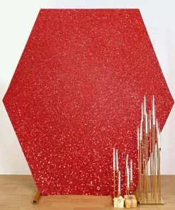 HIER_3110 Backdrop Panels 8ft Red 2-Sided Shimmer Fitted Hexagon Wedding Backdrop Cover Metallic Glittered Spandex Hexagon Backdrop 14 HIER_3110 Backdrop Panels 8ft Red 2-Sided Shimmer Fitted Hexagon Wedding Backdrop Cover Metallic Glittered Spandex Hexagon Backdrop