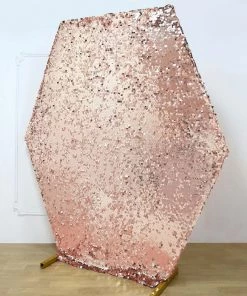 HIER_3110 8ftx7ft Blush/Rose Gold Big Payette Sparkle Sequin Hexagon Wedding Arch Cover, Shiny Shimmer Backdrop Stand Cover - 2-Sided Custom Fit Backdrop Panels