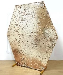 HIER_3110 8ftx7ft Gold Big Payette Sparkle Sequin Hexagon Wedding Arch Cover, Shiny Shimmer Backdrop Stand Cover - 2-Sided Custom Fit