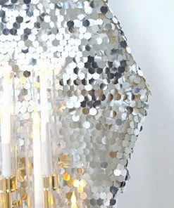 HIER_3110 Backdrop Panels 8ftx7ft Silver Big Payette Sparkle Sequin Hexagon Wedding Arch Cover, Shiny Shimmer Backdrop Stand Cover - 2-Sided Custom Fit