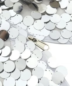 HIER_3110 Backdrop Panels 8ftx7ft Silver Big Payette Sparkle Sequin Hexagon Wedding Arch Cover, Shiny Shimmer Backdrop Stand Cover - 2-Sided Custom Fit