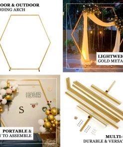 HIER_3630 Backdrop Stands & Ceiling Kits 8ft Heavy Duty Gold Metal Hexagonal Wedding Arch Photo Backdrop Stand