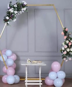 HIER_3630 Backdrop Stands & Ceiling Kits 8ft Heavy Duty Gold Metal Hexagonal Wedding Arch Photo Backdrop Stand