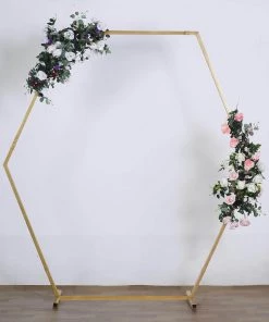 HIER_3630 Backdrop Stands & Ceiling Kits 8ft Heavy Duty Gold Metal Hexagonal Wedding Arch Photo Backdrop Stand