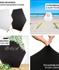 HIER_3110 Big Event Backdrops & Décor 8ftx7ft White 2-Sided Spandex Fit Hexagon Wedding Arch Backdrop Cover
