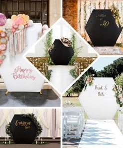 HIER_3110 Big Event Backdrops & Décor 8ftx7ft White 2-Sided Spandex Fit Hexagon Wedding Arch Backdrop Cover