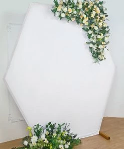 HIER_3110 Big Event Backdrops & Décor 8ftx7ft White 2-Sided Spandex Fit Hexagon Wedding Arch Backdrop Cover