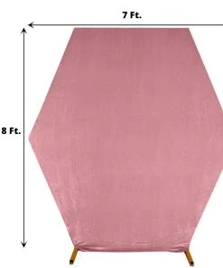 HIER_3110 8ftx7ft Dusty Rose Soft Velvet Hexagon Backdrop Stand Cover, Fitted Wedding Arch Cover - 2-Sided