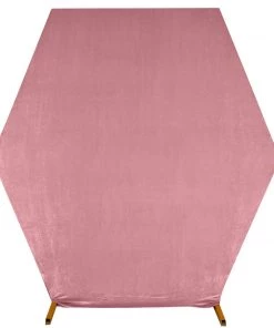 HIER_3110 8ftx7ft Dusty Rose Soft Velvet Hexagon Backdrop Stand Cover, Fitted Wedding Arch Cover - 2-Sided