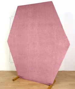 HIER_3110 8ftx7ft Dusty Rose Soft Velvet Hexagon Backdrop Stand Cover, Fitted Wedding Arch Cover - 2-Sided