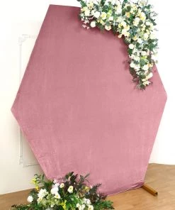 HIER_3110 8ftx7ft Dusty Rose Soft Velvet Hexagon Backdrop Stand Cover, Fitted Wedding Arch Cover - 2-Sided