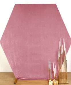 HIER_3110 8ftx7ft Dusty Rose Soft Velvet Hexagon Backdrop Stand Cover, Fitted Wedding Arch Cover - 2-Sided