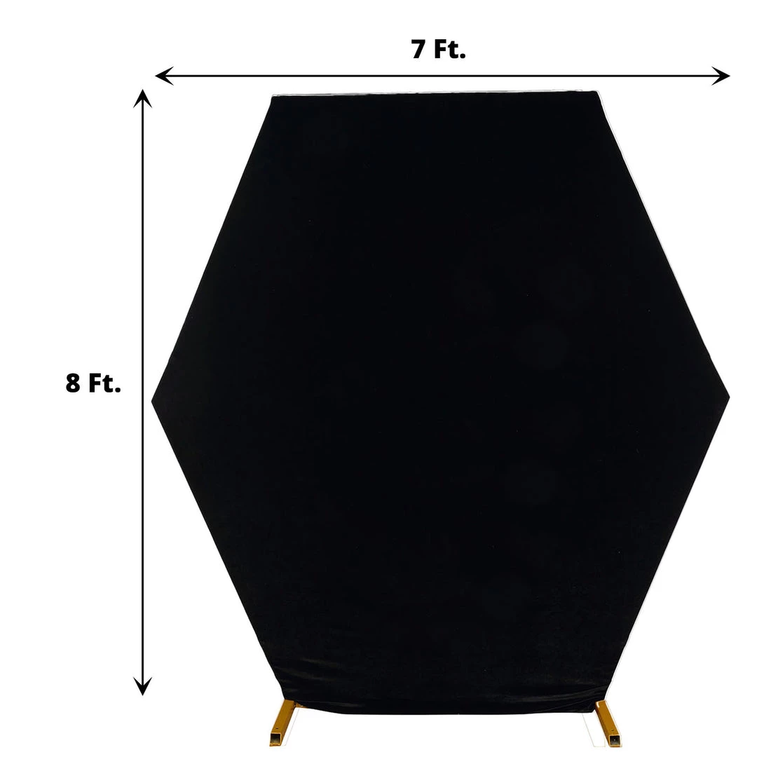 HIER_3110 8ftx7ft Black Soft Velvet Hexagon Backdrop Stand Cover, Fitted Wedding Arch Cover - 2-Sided 3 HIER_3110 8ftx7ft Black Soft Velvet Hexagon Backdrop Stand Cover, Fitted Wedding Arch Cover - 2-Sided