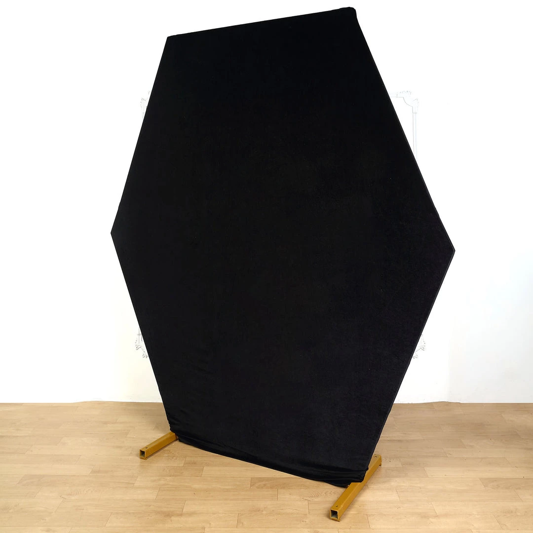 HIER_3110 8ftx7ft Black Soft Velvet Hexagon Backdrop Stand Cover, Fitted Wedding Arch Cover - 2-Sided 2 HIER_3110 8ftx7ft Black Soft Velvet Hexagon Backdrop Stand Cover, Fitted Wedding Arch Cover - 2-Sided