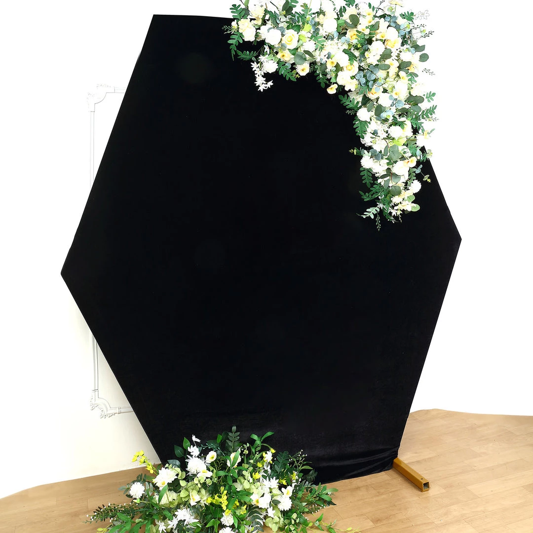 HIER_3110 8ftx7ft Black Soft Velvet Hexagon Backdrop Stand Cover, Fitted Wedding Arch Cover - 2-Sided 7 HIER_3110 8ftx7ft Black Soft Velvet Hexagon Backdrop Stand Cover, Fitted Wedding Arch Cover - 2-Sided