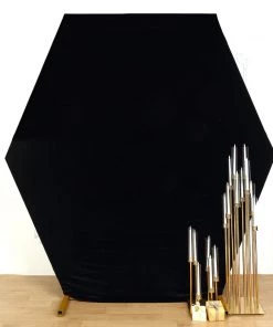 HIER_3110 8ftx7ft Black Soft Velvet Hexagon Backdrop Stand Cover, Fitted Wedding Arch Cover - 2-Sided 16 HIER_3110 8ftx7ft Black Soft Velvet Hexagon Backdrop Stand Cover, Fitted Wedding Arch Cover - 2-Sided