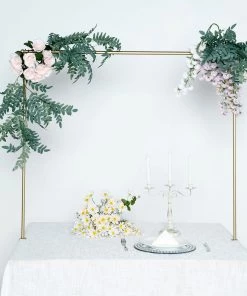 HIER_3610 42" Tall Gold Adjustable Over The Table Metal Flower Arch Rod Stand Tabletop Decor