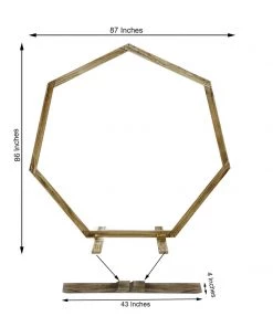 HIER_3630 7ft Wooden Wedding Arch, Heptagonal Rustic Photography Backdrop Stand Chargers & Centerpieces