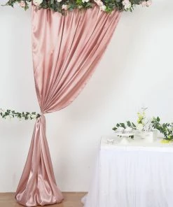 HIER_3110 8ftx10ft Dusty Rose Satin Curtain Panel Backdrop Drapes, Photo Booth Backdrop With Rod Pocket Backdrop Panels