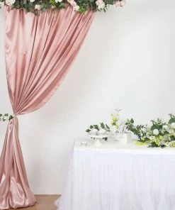 HIER_3110 8ftx10ft Dusty Rose Satin Curtain Panel Backdrop Drapes, Photo Booth Backdrop With Rod Pocket Backdrop Panels
