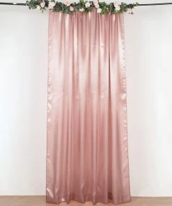 HIER_3110 8ftx10ft Dusty Rose Satin Curtain Panel Backdrop Drapes, Photo Booth Backdrop With Rod Pocket Backdrop Panels