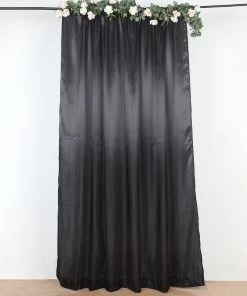 HIER_3110 8ftx10ft Black Satin Curtain Panel Backdrop Drapes, Photo Booth Backdrop With Rod Pocket Backdrop Panels