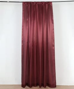 HIER_3110 8ftx10ft Burgundy Satin Curtain Panel Backdrop Drapes, Photo Booth Backdrop With Rod Pocket