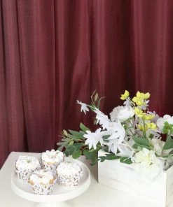 HIER_3110 8ftx10ft Burgundy Satin Curtain Panel Backdrop Drapes, Photo Booth Backdrop With Rod Pocket