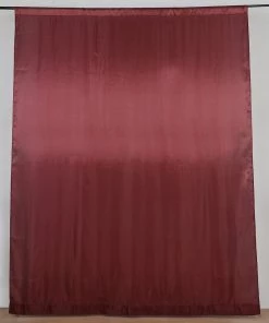 HIER_3110 8ftx10ft Burgundy Satin Curtain Panel Backdrop Drapes, Photo Booth Backdrop With Rod Pocket
