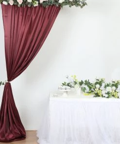 HIER_3110 8ftx10ft Burgundy Satin Curtain Panel Backdrop Drapes, Photo Booth Backdrop With Rod Pocket