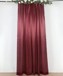 HIER_3110 8ftx10ft Burgundy Satin Curtain Panel Backdrop Drapes, Photo Booth Backdrop With Rod Pocket