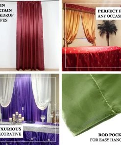 HIER_3110 8ftx10ft Hunter Emerald Green Satin Curtain Panel Backdrop Drapes, Photo Booth Backdrop With Rod Pocket
