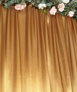 HIER_3110 8ftx10ft Gold Satin Curtain Panel Backdrop Drapes, Photo Booth Backdrop With Rod Pocket