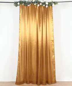 HIER_3110 8ftx10ft Gold Satin Curtain Panel Backdrop Drapes, Photo Booth Backdrop With Rod Pocket