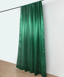 HIER_3110 8ftx10ft Hunter Emerald Green Satin Curtain Panel Backdrop Drapes, Photo Booth Backdrop With Rod Pocket