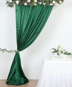 HIER_3110 8ftx10ft Hunter Emerald Green Satin Curtain Panel Backdrop Drapes, Photo Booth Backdrop With Rod Pocket