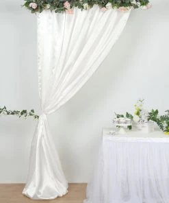 HIER_3110 Backdrop Panels 8ftx10ft Ivory Satin Curtain Panel Backdrop Drapes, Photo Booth Backdrop With Rod Pocket