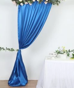HIER_3110 Backdrop Panels 8ftx10ft Royal Blue Satin Curtain Panel Backdrop Drapes, Photo Booth Backdrop With Rod Pocket