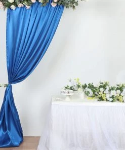 HIER_3110 Backdrop Panels 8ftx10ft Royal Blue Satin Curtain Panel Backdrop Drapes, Photo Booth Backdrop With Rod Pocket