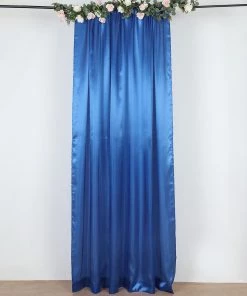 HIER_3110 Backdrop Panels 8ftx10ft Royal Blue Satin Curtain Panel Backdrop Drapes, Photo Booth Backdrop With Rod Pocket