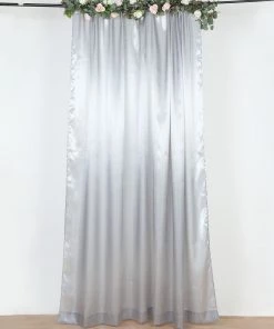 HIER_3110 8ftx10ft Silver Satin Curtain Panel Backdrop Drapes, Photo Booth Backdrop With Rod Pocket