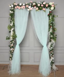 HIER_3160 Big Event Backdrops & Décor 5ftx10ft Rod Ready Blue Dual Sided Sheer Tulle Backdrop Curtain Panel