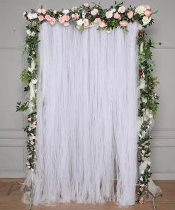 HIER_3160 5ftx10ft Rod Ready White Dual Sided Sheer Tulle Backdrop Curtain Panel Big Event Backdrops & Décor