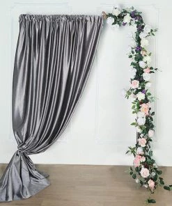 HIER_3110 Big Event Backdrops & Décor 8ft Charcoal Gray Premium Velvet Backdrop Stand Curtain Panel, Drape