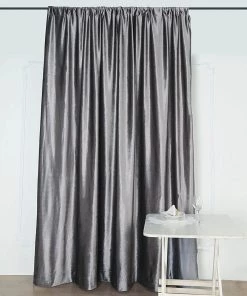 HIER_3110 Big Event Backdrops & Décor 8ft Charcoal Gray Premium Velvet Backdrop Stand Curtain Panel, Drape