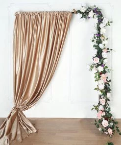 HIER_3110 Big Event Backdrops & Décor 8ft Champagne Premium Velvet Backdrop Stand Curtain Panel, Drape