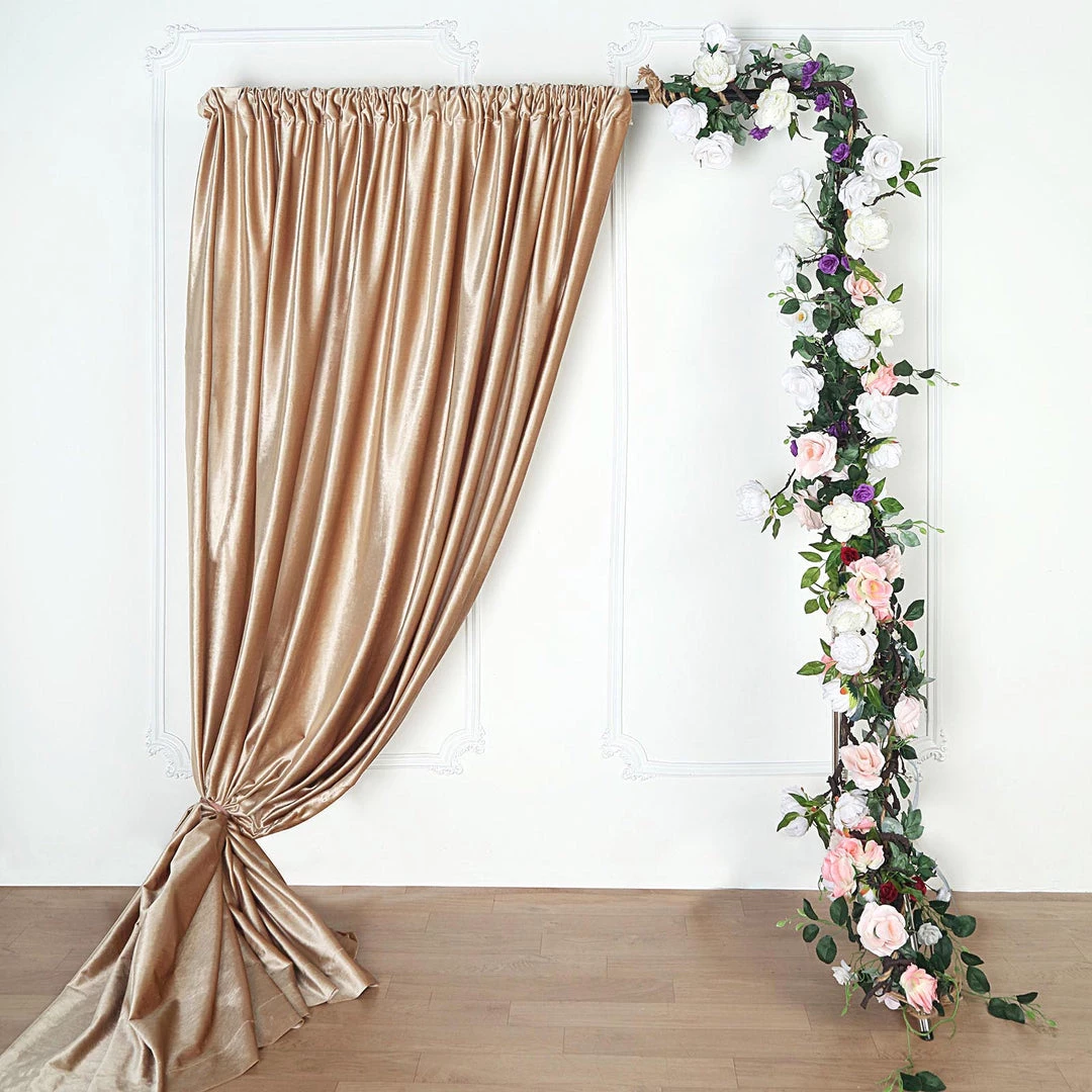 HIER_3110 Big Event Backdrops & Décor 8ft Champagne Premium Velvet Backdrop Stand Curtain Panel, Drape 2 HIER_3110 Big Event Backdrops & Décor 8ft Champagne Premium Velvet Backdrop Stand Curtain Panel, Drape