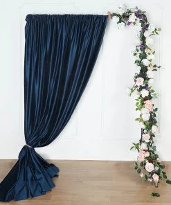 HIER_3110 8ft Navy Blue Premium Velvet Backdrop Stand Curtain Panel, Drape